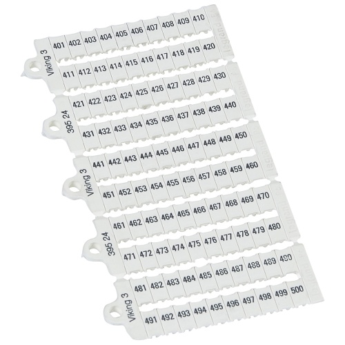 Листы с этикетками для клеммных блоков Viking 3 - горизонтальный формат - шаг 6 мм - цифры от 401 до 500 | код 039524 |  Legrand